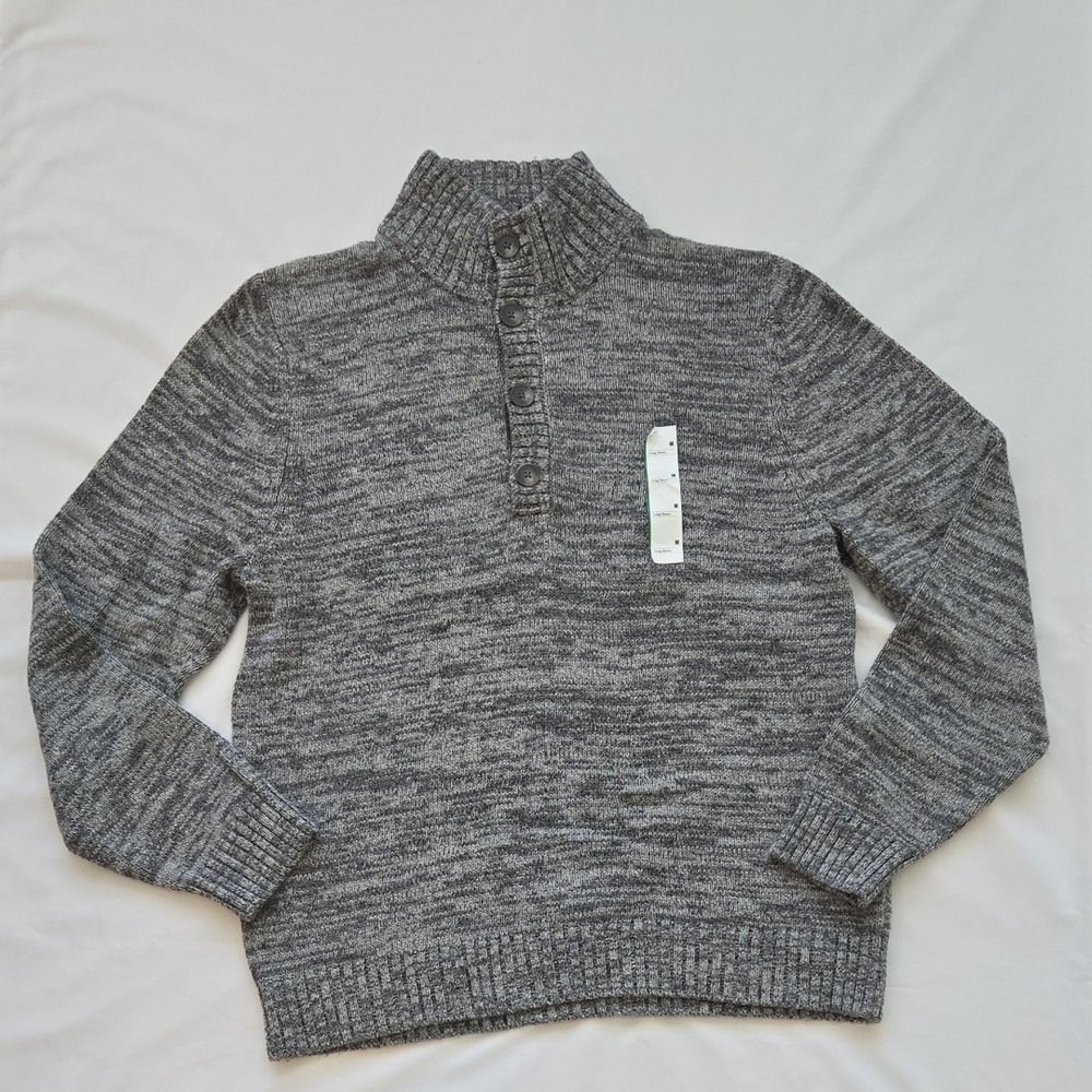 Men's Goodfellow & Co. Henley Heather Gray Sweater, Mock Neck, Button-up, Medium